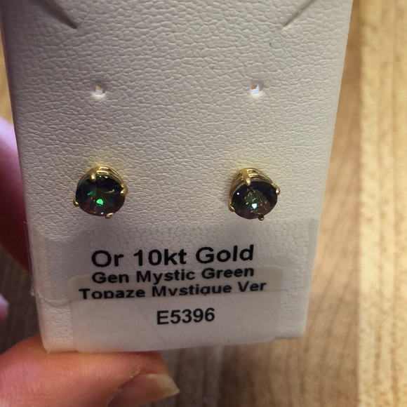 10kt Gold & Mystic Green Topaz Stud Earrings - Picture 5 of 7